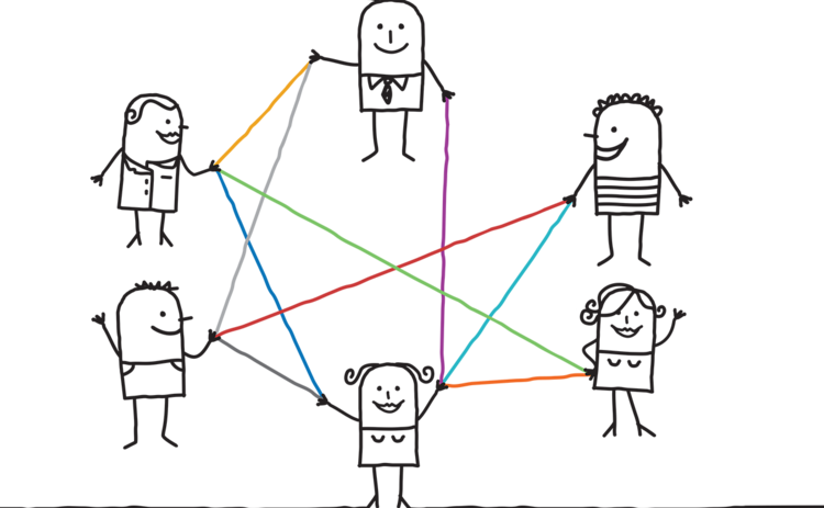 Sharing Concept Squiggly Figures - Nouvel An 2019 Caricature (750x463), Png Download