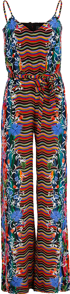 Saloni Loretta V Neck Wide Leg Printed Silk Jumpsuit - Day Dress (960x1223), Png Download