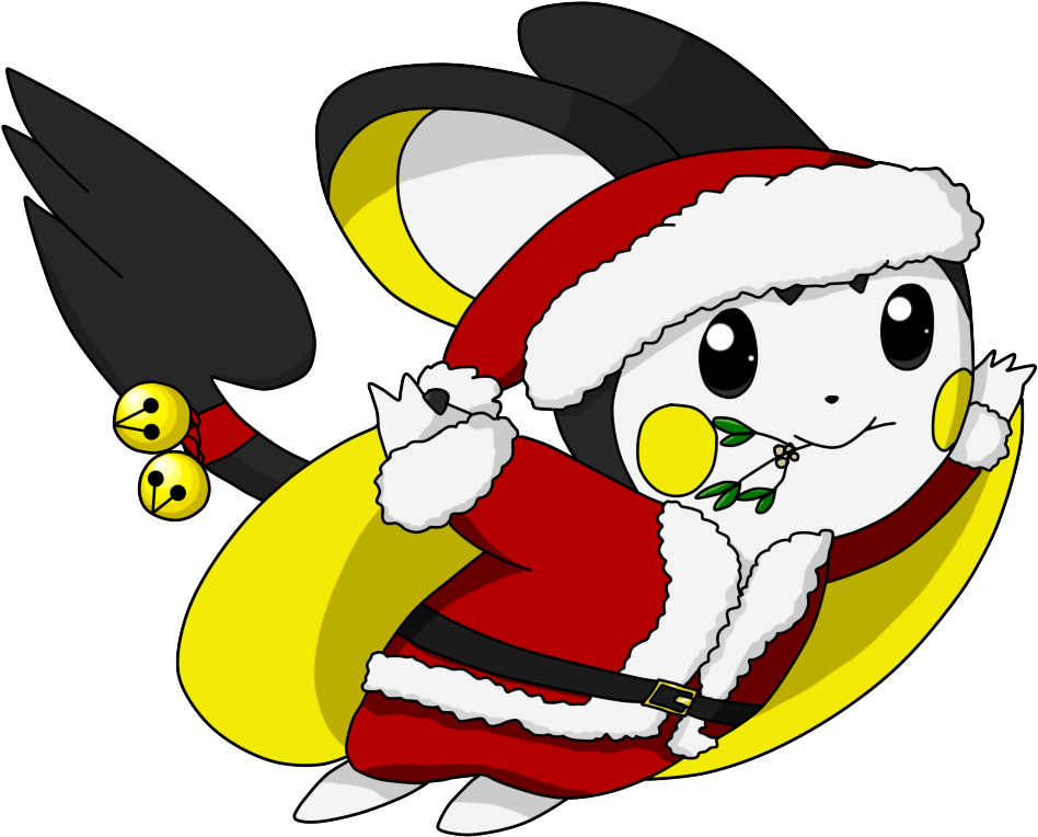 So If You're Curious To See The Full Santa Emolga Art - Cartoon (1000x1000), Png Download