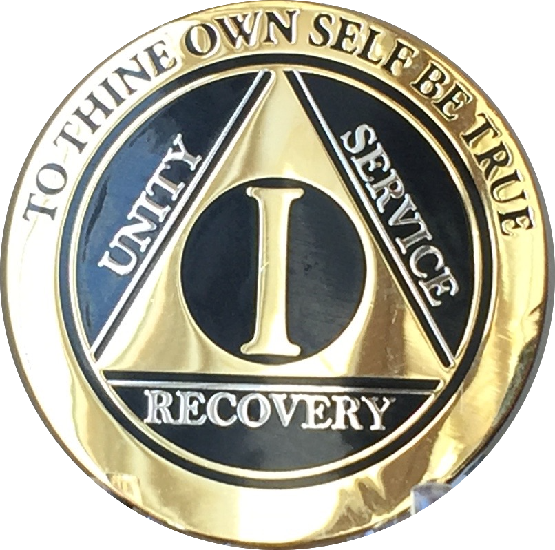 1 Year Aa Medallion Elegant Black Gold & Silver Plated - Emblem (806x799), Png Download