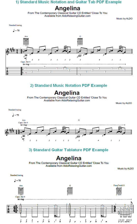 Aldo Relaxing Guitar 'angelina' Three Version Guitar - Relaxing Guitar Sheet Music (600x993), Png Download