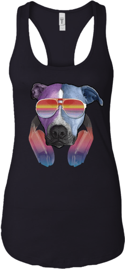 Retro Pitbull Dog With Sunglasses Headphones Women's - Shirt (1060x1060), Png Download