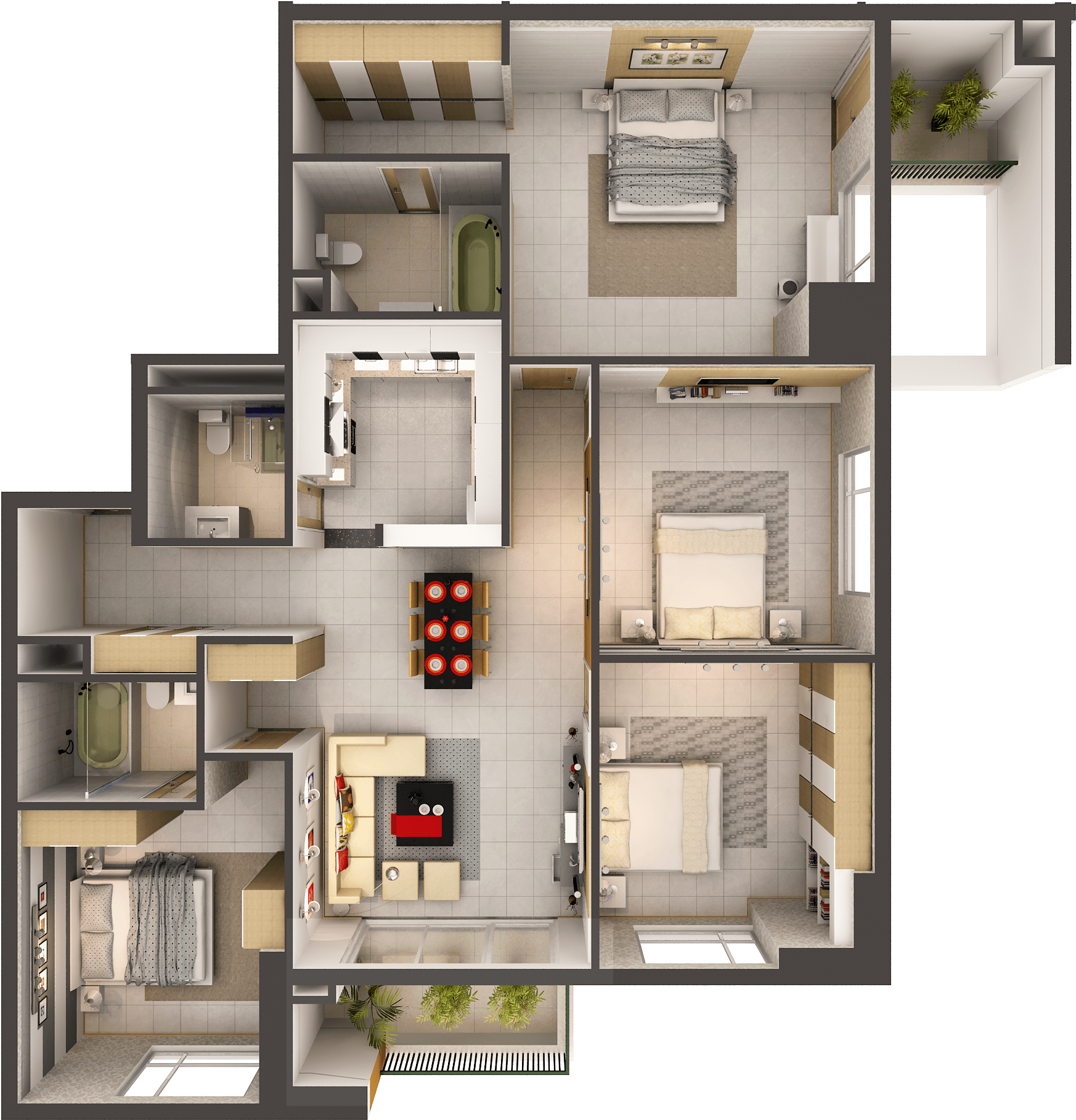 3d Model Detailed House Interior 2 3d Model - 3d Model Interior Apartment (2500x2083), Png Download