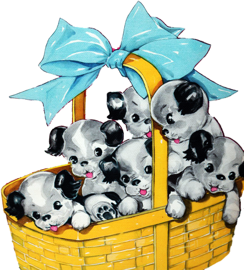 Clipart Present Puppy - Illustrations Vintage Puppies (800x891), Png Download