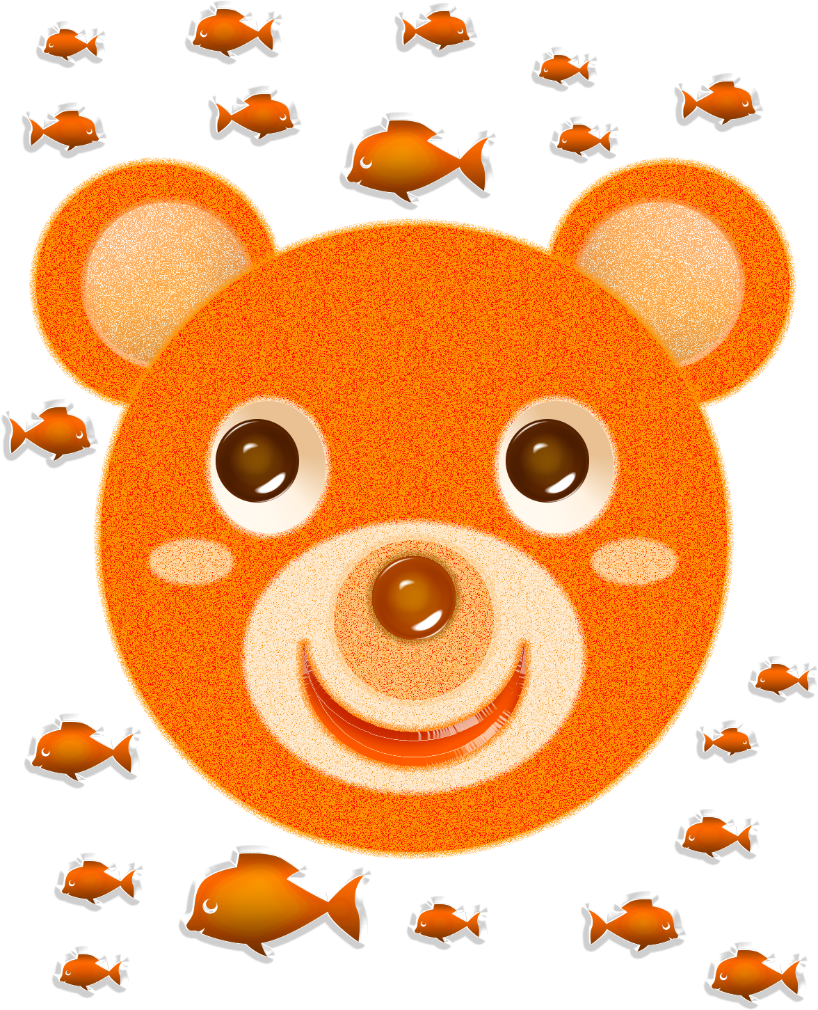 Orange Bear Face And Fish - Cartoon (1200x1500), Png Download