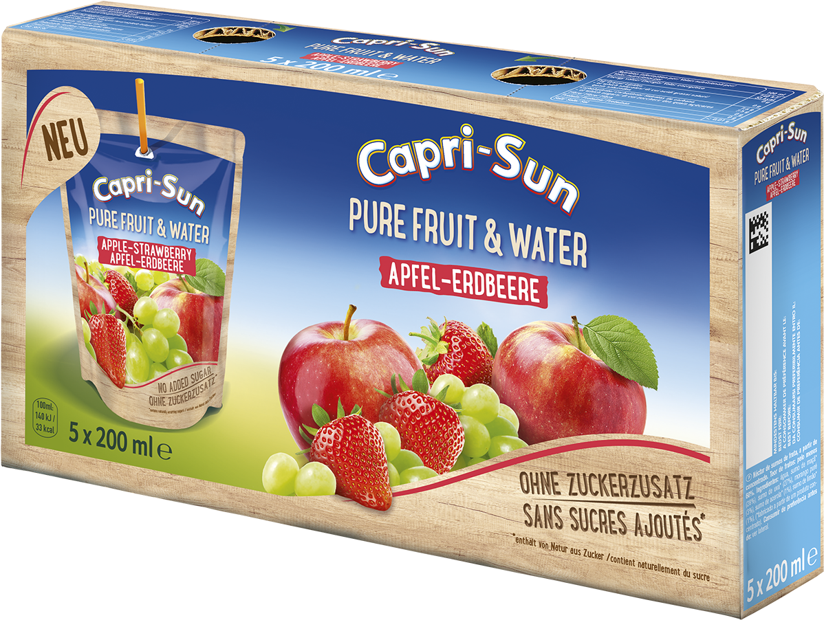 Capri Sun Pure Fruit & Water Apfel Erdbeere 5 X 0,2l - Capri Sun Fruit Water (1354x1003), Png Download