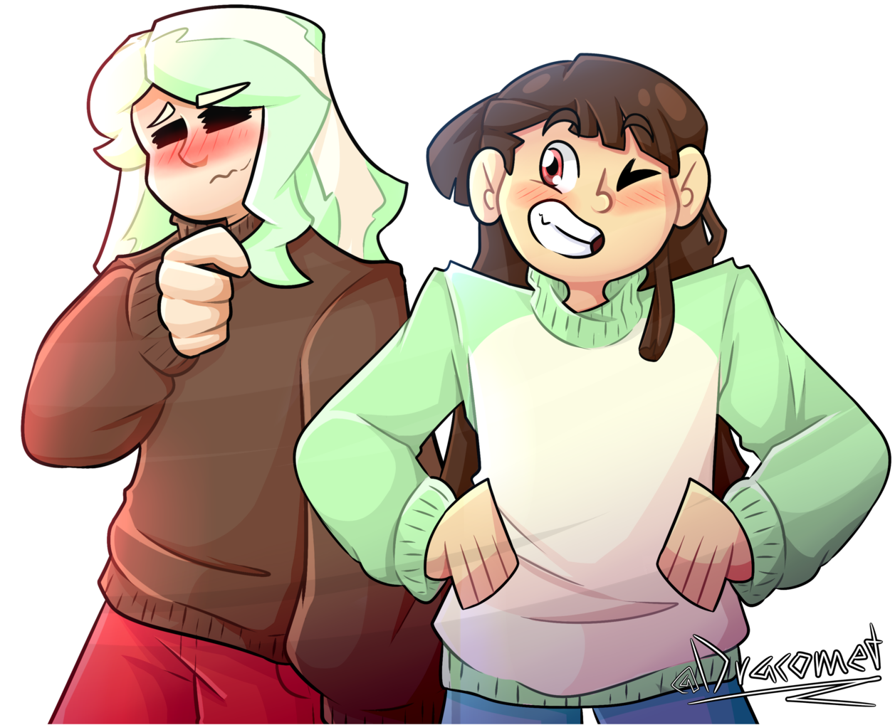 They Are Wearing Matching Sweaters - Cartoon (1280x1090), Png Download