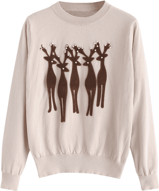 Beading Deer Christmas Sweater - Long-sleeved T-shirt (558x744), Png Download