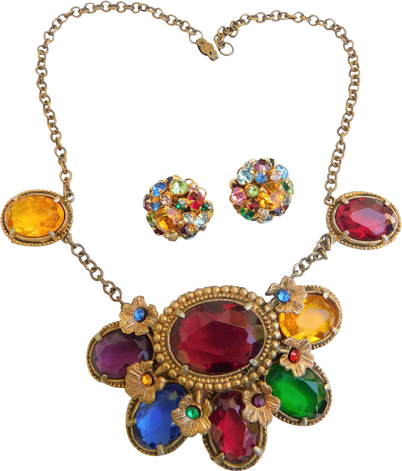 Fabulous Art Deco Moghul Royal Jewels Chunky Necklace - Necklace (1342x1570), Png Download