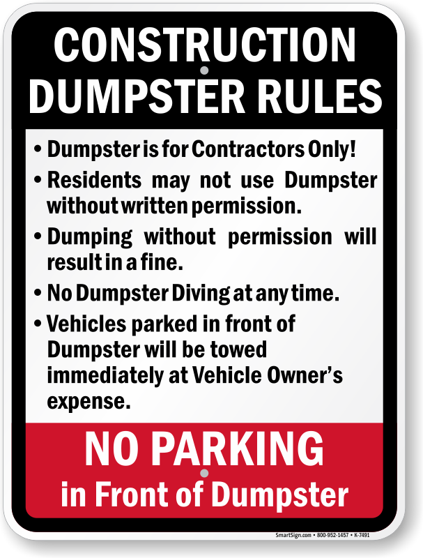 Dumpster Rules Sign - Construction Dumpster Rules (607x800), Png Download