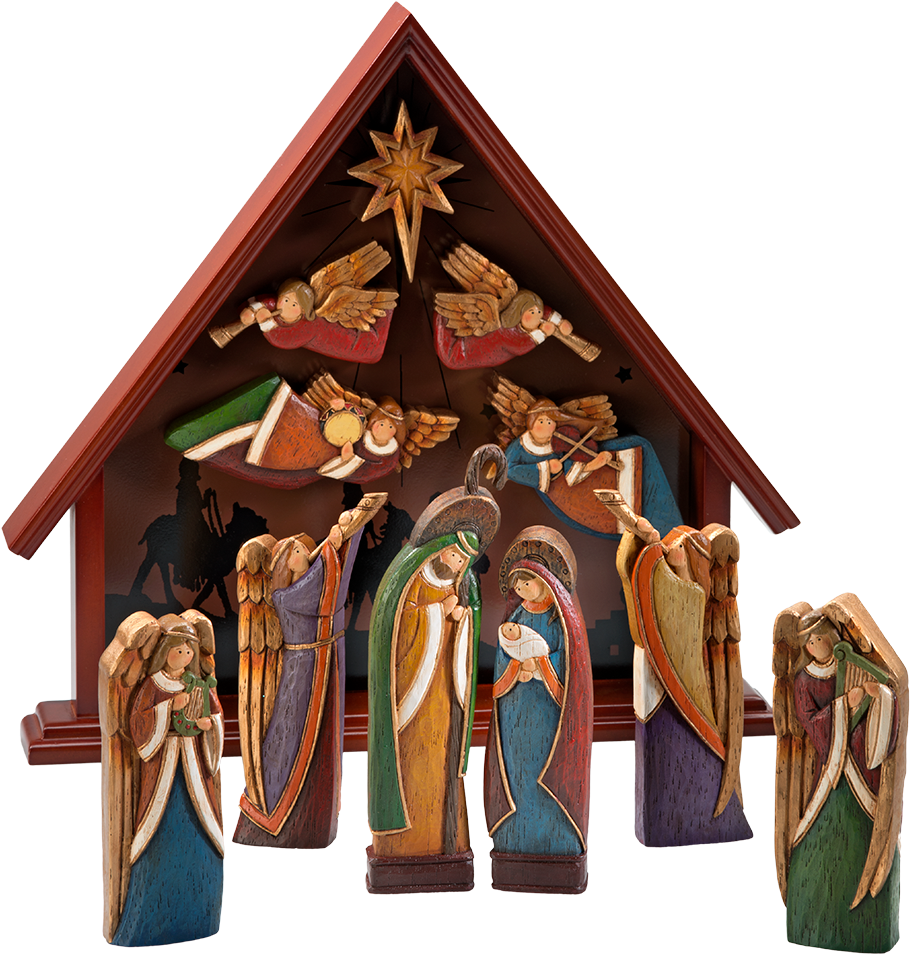 Nativity Crib House "holy Family" With 11 Figurines - Crib House For Christmas (1000x1000), Png Download