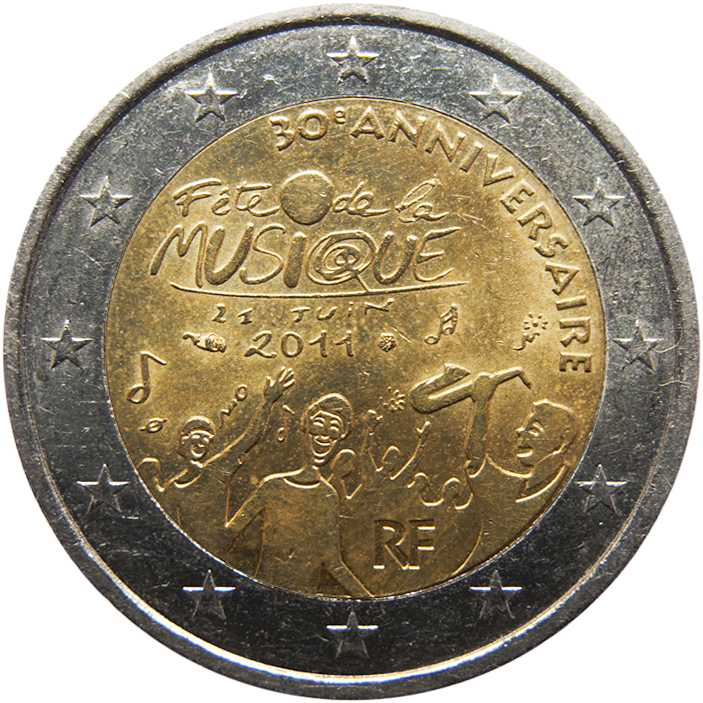 Piece 2 Euros Commemorative 2011 France - Moneta 2 Euro Repubblica Italiana (703x703), Png Download