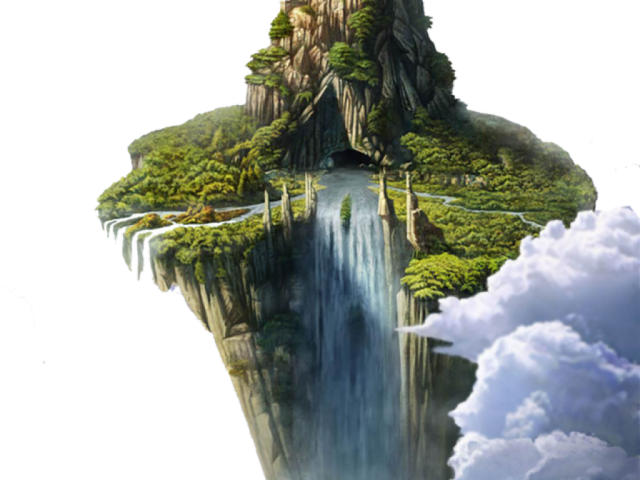 Drawn Waterfall Island - Floating Island With A Castle (640x480), Png Download