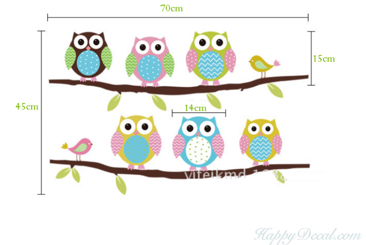 Cute Owl Wall Sticker Tree Stickers With Owls Wall - Cute Owl Border (750x600), Png Download