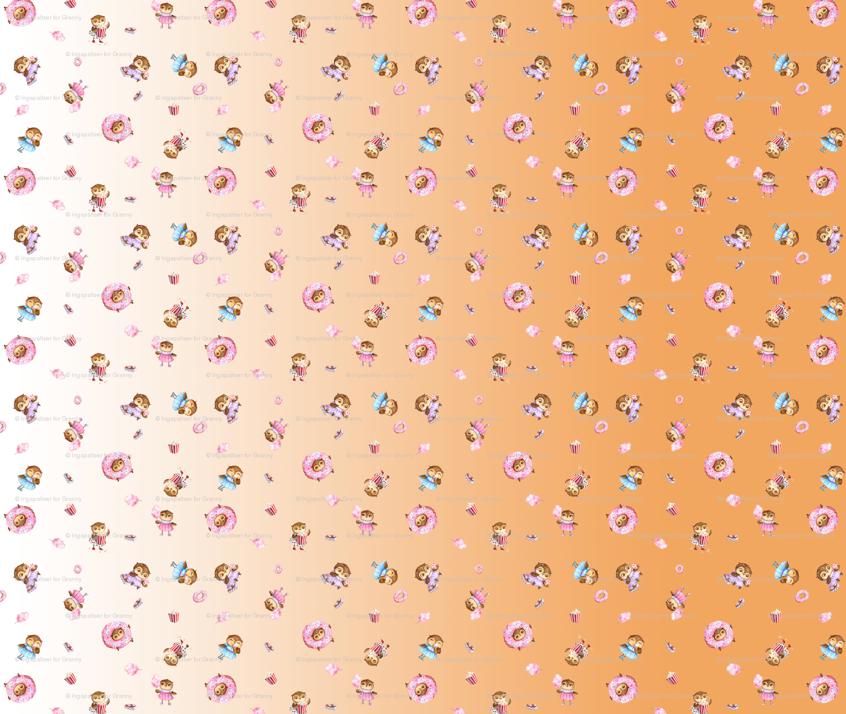 Apricot Orange Gradient Cute Owl With Sweets Fill A - Lilac (1687x1424), Png Download