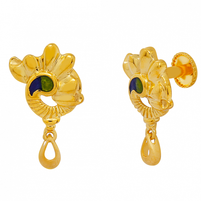 22kt Gold Tear Drops With Enameled Leaf Earrings - Earrings (700x700), Png Download