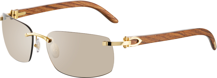 Cartier Rimless Sunglasses With C Decor - Cartier Glasses Mens Wood (1000x1000), Png Download