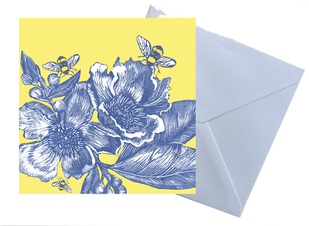 Greeting Card And Envelop Flower And Bee Karen Mead - Rose (600x800), Png Download