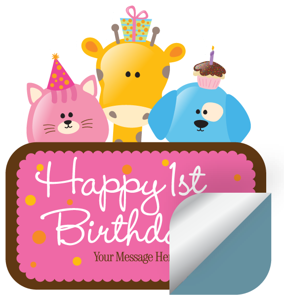 Impressão De Etiquetas Adesivas Rotulo Adesivo - Happy 1st Birthday Text (574x647), Png Download