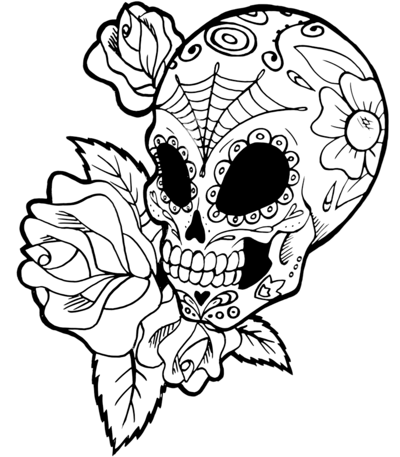 Roses Drawings With Sugar Skulls Download - Roses Drawings With Sugar Skulls (814x931), Png Download