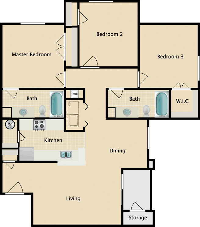 3 Bedrooms - Floor Plan (750x750), Png Download