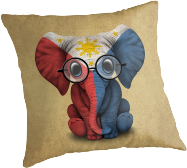 Baby Elephant With Glasses And Filipino Flag By Jeff - Throw Pillow (875x875), Png Download