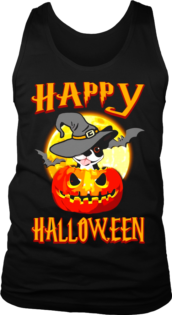 Boston Terrier Dog Happy Halloween T Shirt Pumpkin - Active Tank (1000x1000), Png Download