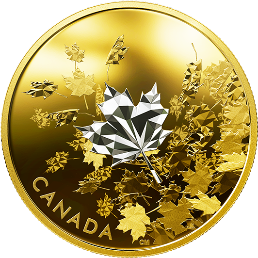 2017 3oz Canada Whispering Maple Leaves - Canada 2017 Whispering Maple Leaves Gold Plated Pure (570x570), Png Download