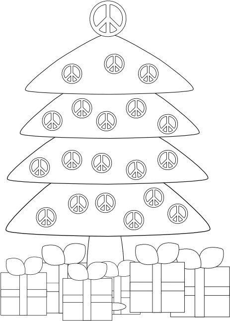 Christmas Tr Peace Sign Black White Line Art Xmas Tree - Drapeau Peace And Love (555x658), Png Download