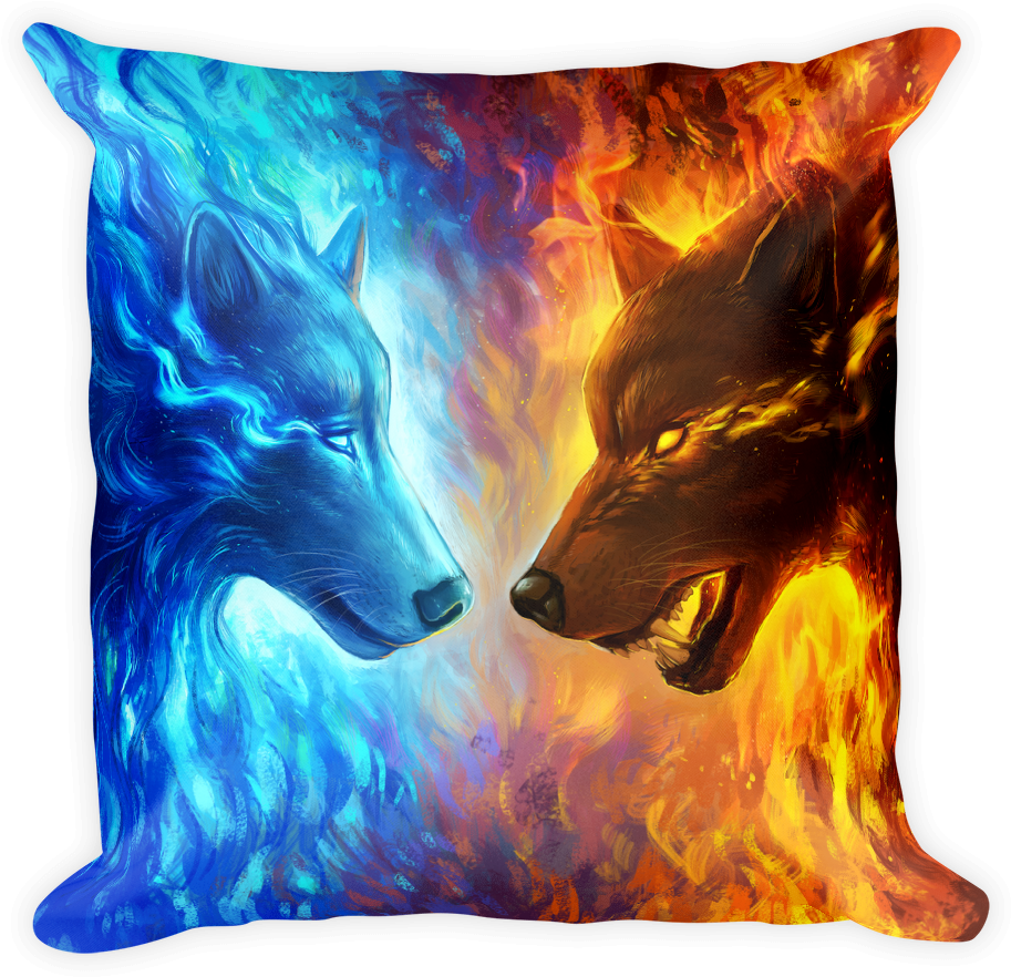 Fire And Ice Square Pillow - Ice Wolf (1000x1000), Png Download