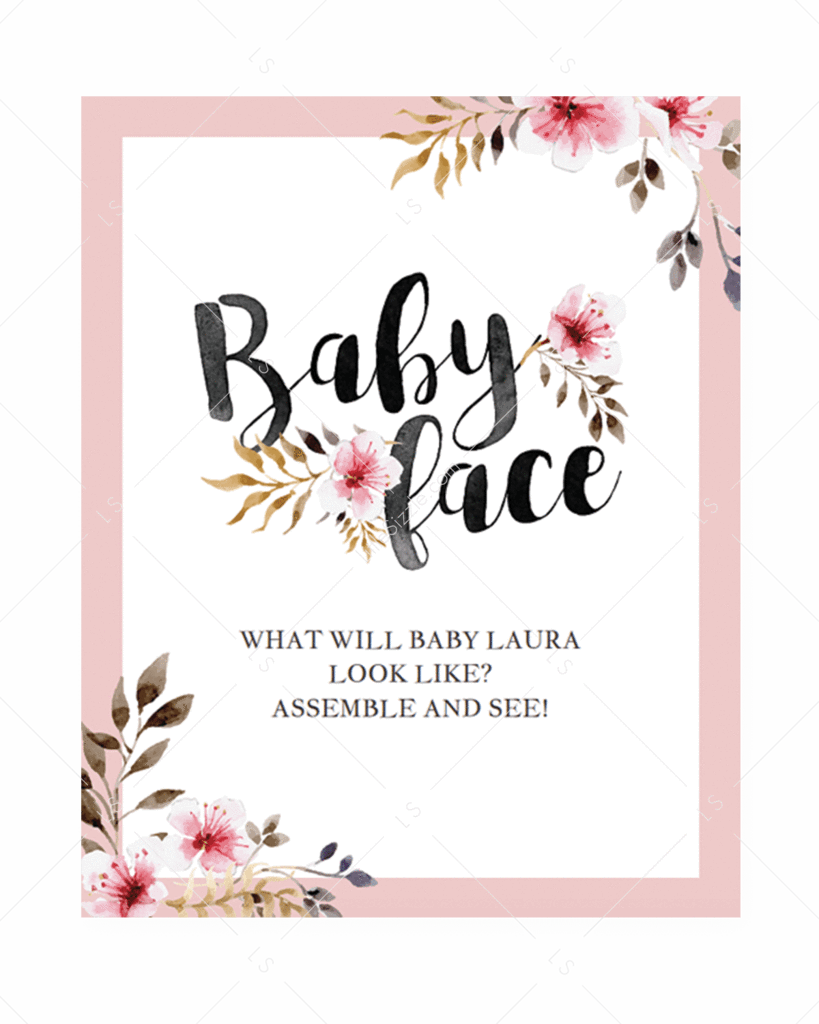Floral Baby Shower Games Baby Face Printable Table - Garden Roses (819x1024), Png Download