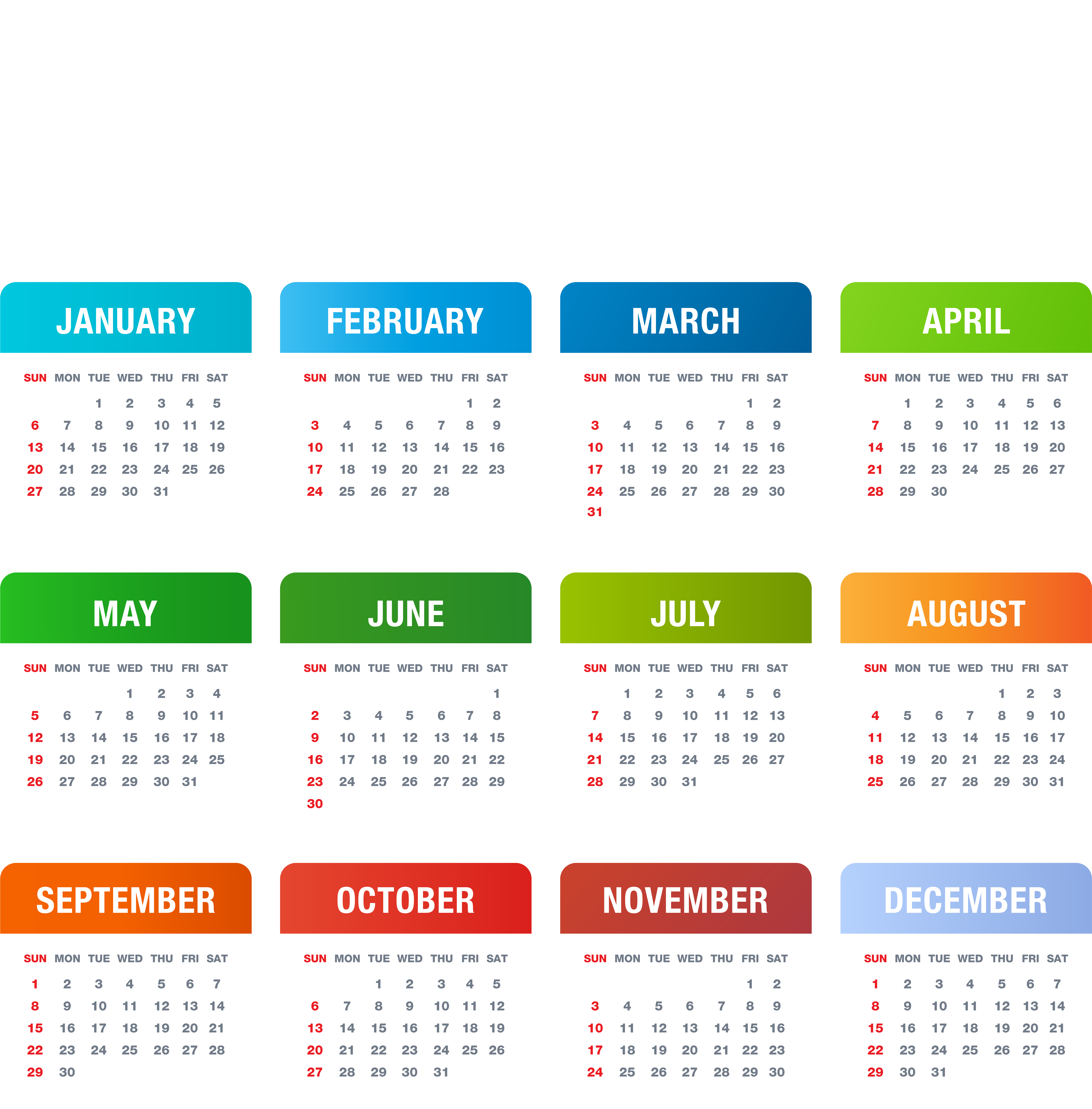 2019 Calendar Colorful Transparent Png Image (7884x8000), Png Download
