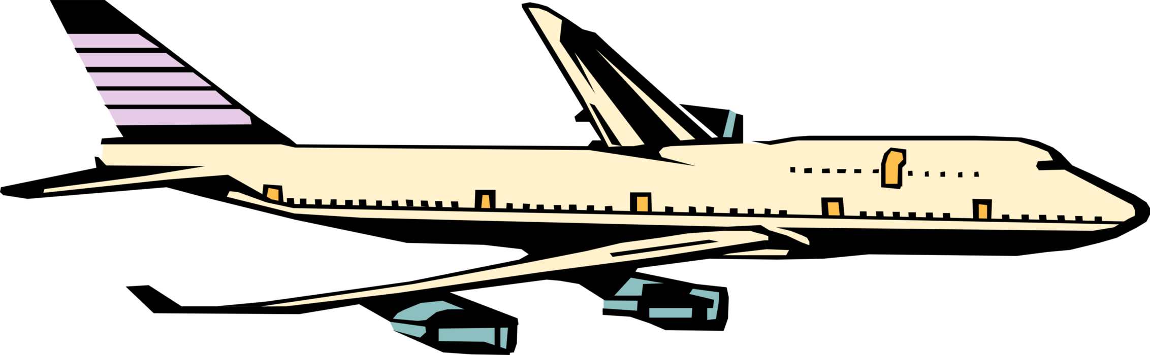 Vector Illustration Of Commercial 747 Airplane Boeing - Monoplane (2264x700), Png Download