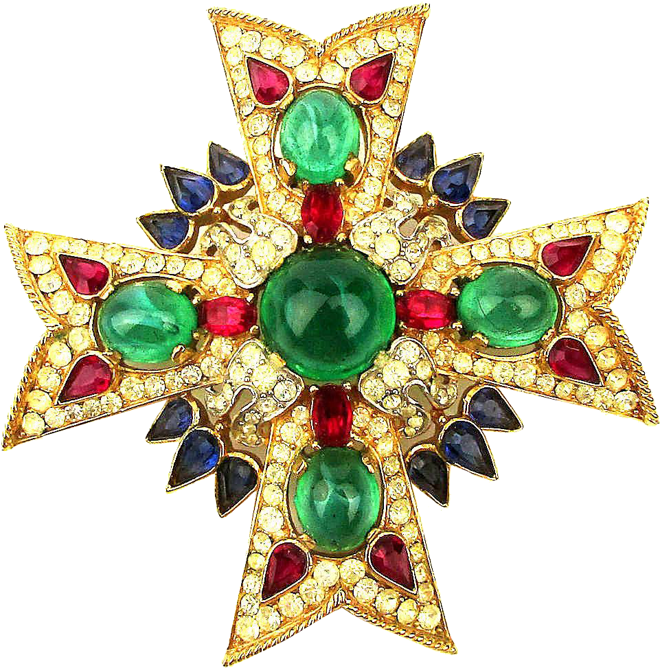 Crown Trifari ~jewels Of India~ Maltese Cross Pin Brooch - Vadodara Urban Development Authority Logo (972x972), Png Download