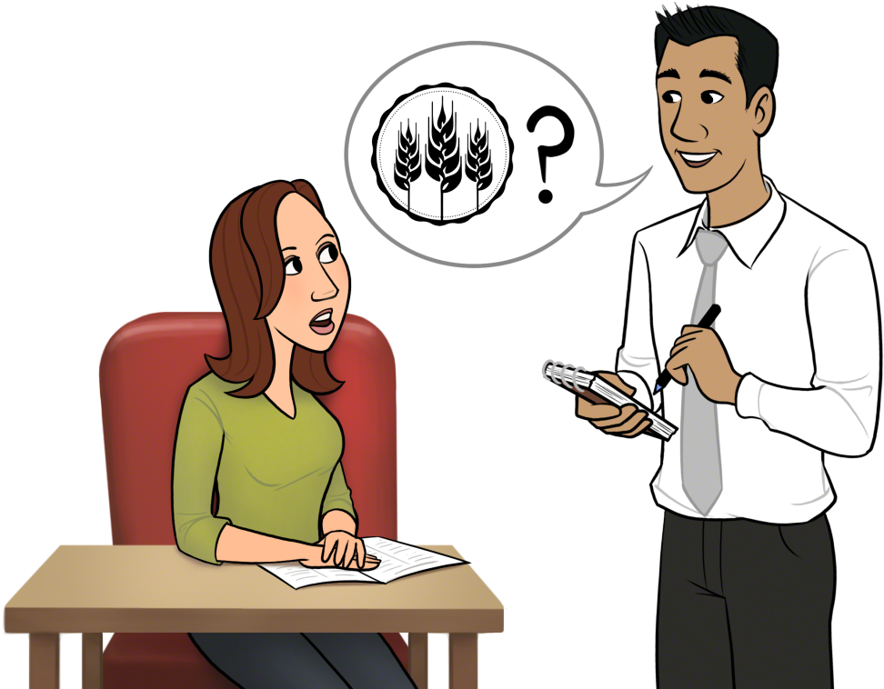 Dmh 110080 23 04 Waiter Question Wheat Allergen Customer - Waiter And Customer Cartoon (1024x795), Png Download