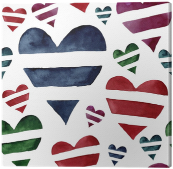Watercolor Seamless Pattern With Striped Hearts - Design (400x400), Png Download