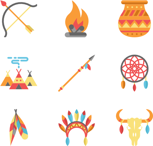Color American Indigenous Elements - Native American Icons (600x564), Png Download