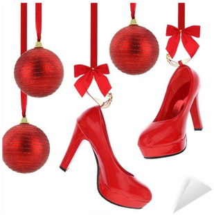High Heels Shoes And Christmas Balls Hanging On Red - Tacones Colgando (400x400), Png Download