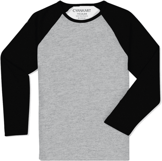 Black And Grey Full Sleeves Raglan T-shirt - Black And Grey Raglan (565x600), Png Download