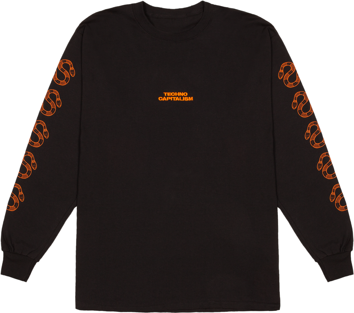 Long Sleeved Black T Shirt Black Orange Printed - Black And Orange T Shirt (1500x1500), Png Download