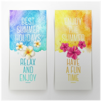 Summer Holidays Watercolor Banners With Tropical Flowers - Летние Иллюстрации (400x400), Png Download
