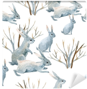 Watercolor Seamless Pattern Wall Mural • Pixers® • - Bunny Seamless Pattern (400x400), Png Download