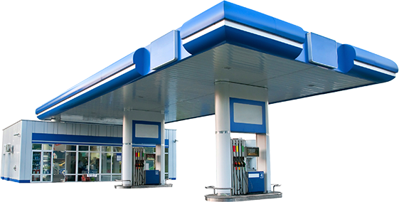 Gas Station Island With Fuel Pumps - Filling Station (561x284), Png Download