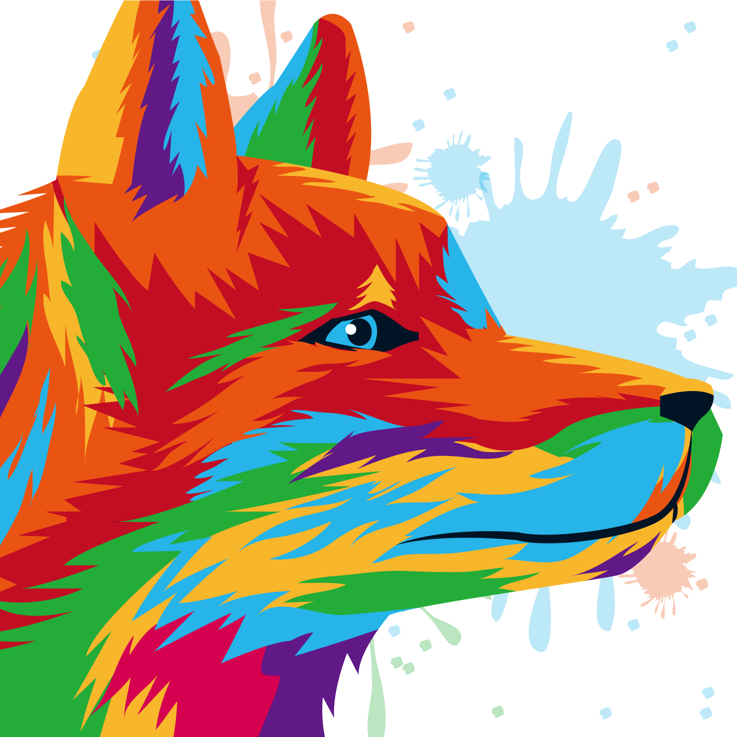 Gray Wolf Red Fox Painted Face Picture - Colorful Wolf (1500x1500), Png Download