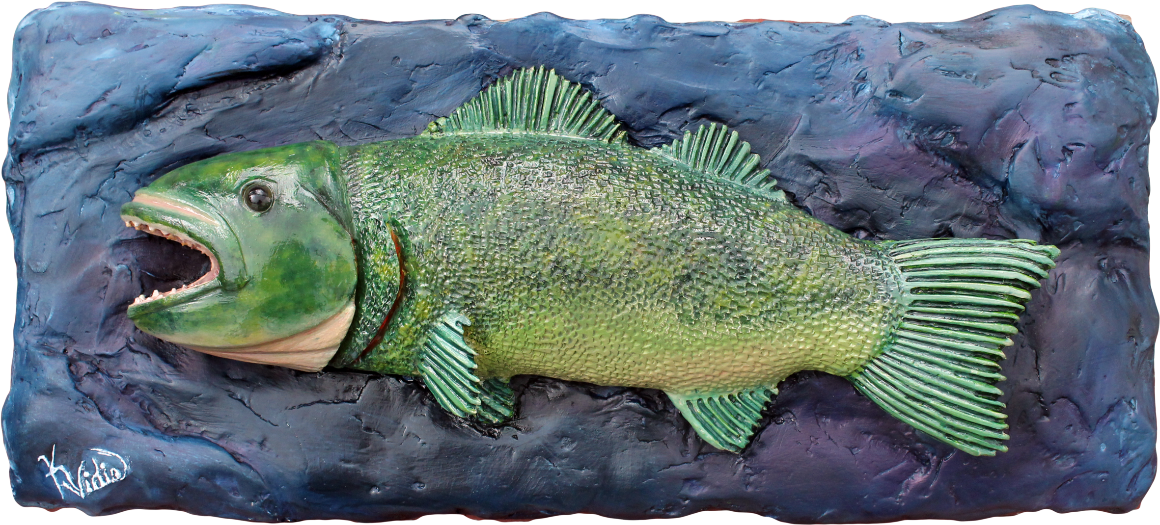 Fish On Wall Light Weight Drywall Mud & Oil - Bass (2500x1667), Png Download