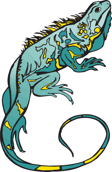 Blue And Yellow Chameleon Clip Art - Bunglon Vector Png (390x596), Png Download