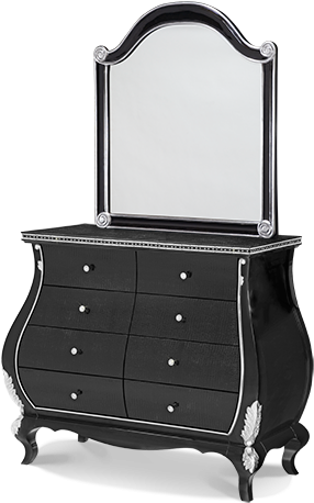 Amini Black Iguana Bombe Chest And Mirror - Aico Hollywood Swank Bombe Chest And Mirror (600x510), Png Download