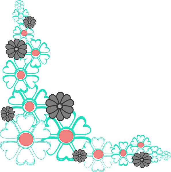 Blue Flower Clipart Corner Floral - Floral Corners Vectors Png (594x596), Png Download