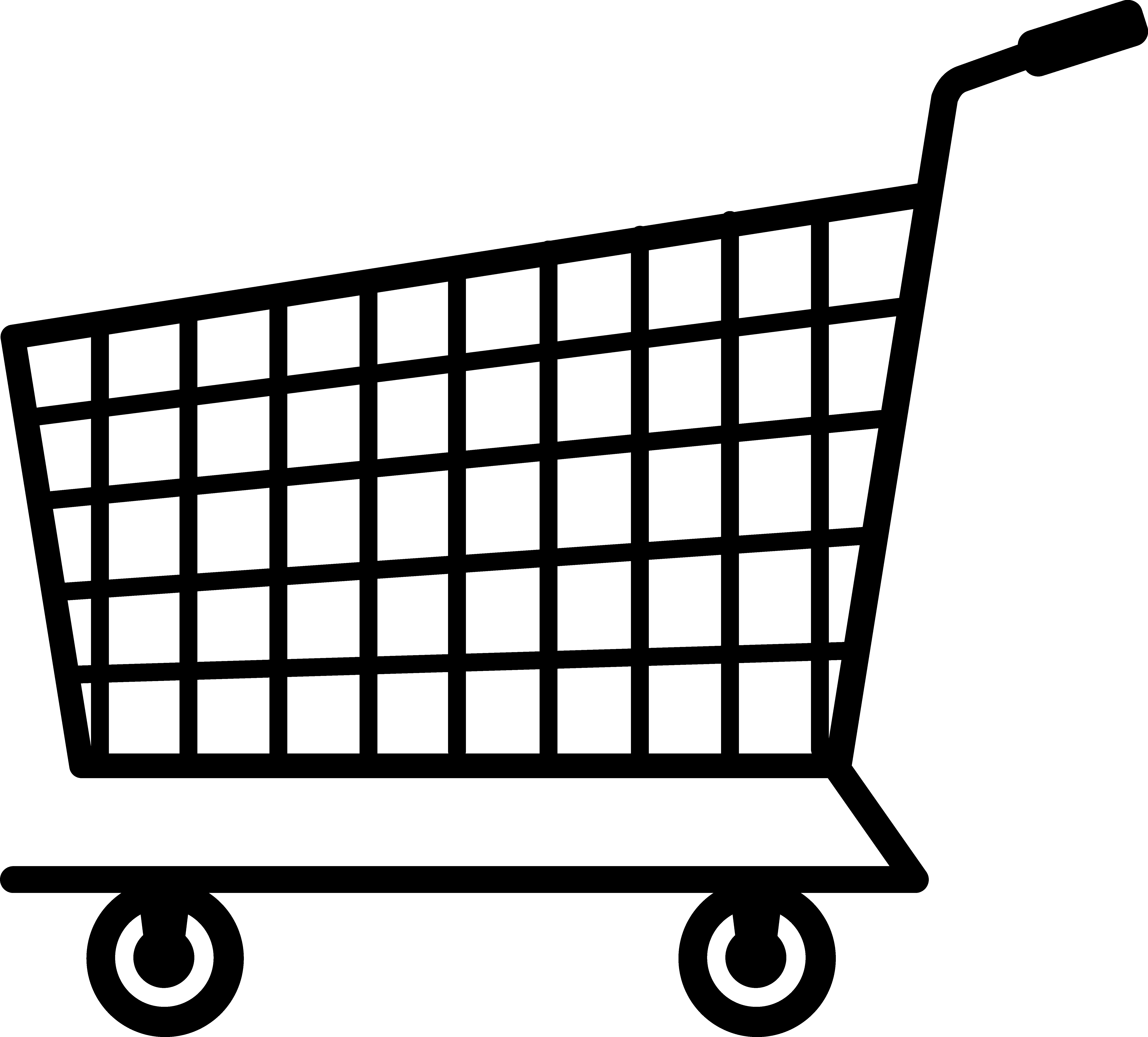 Grocery Store Clipart Black And White Images Pictures - Shopping Cart Silhouette (6421x5801), Png Download