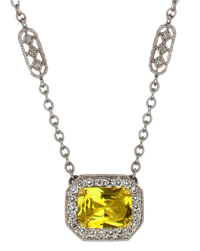 Yellow Sapphire Radiant Diamond Frame Pendant With - Silver Love Heart Necklace (820x820), Png Download